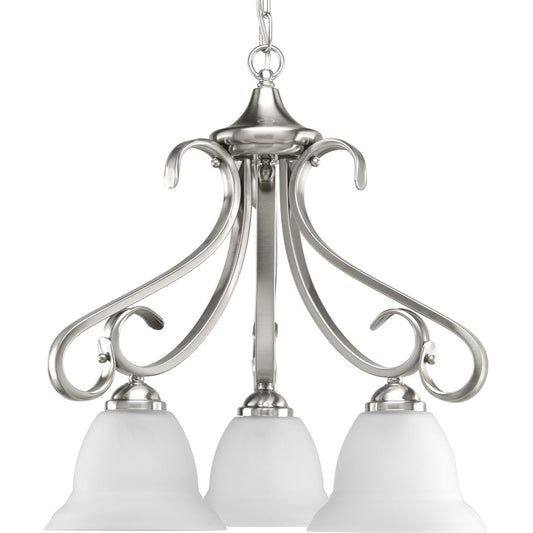 PROGRESS LIGHTING P4405-09 Brushed Nickel Torino Collection Three-Light Brushed Nickel Etched Glass Transitional Chandelier Light