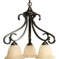 PROGRESS LIGHTING P4405-77 Forged Bronze Torino Collection Three-Light Forged Bronze Tea-Stained Glass Transitional Chandelier Light