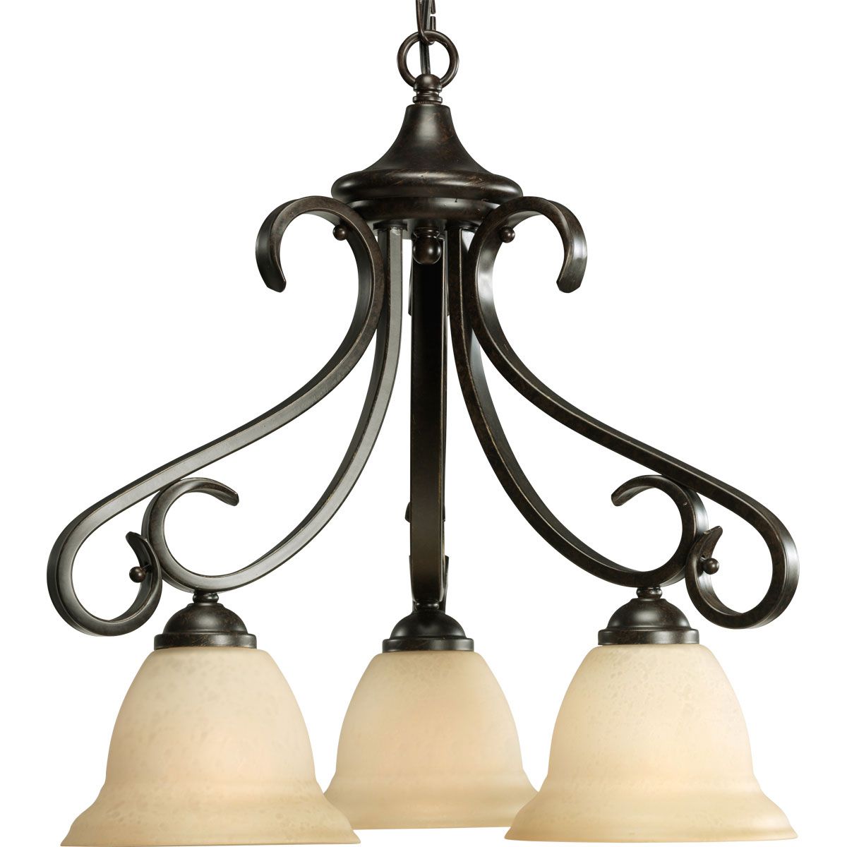 PROGRESS LIGHTING P4405-77 Forged Bronze Torino Collection Three-Light Forged Bronze Tea-Stained Glass Transitional Chandelier Light