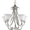 PROGRESS LIGHTING P4416-09 Brushed Nickel Torino Collection Five-Light Brushed Nickel Etched Glass Transitional Chandelier Light