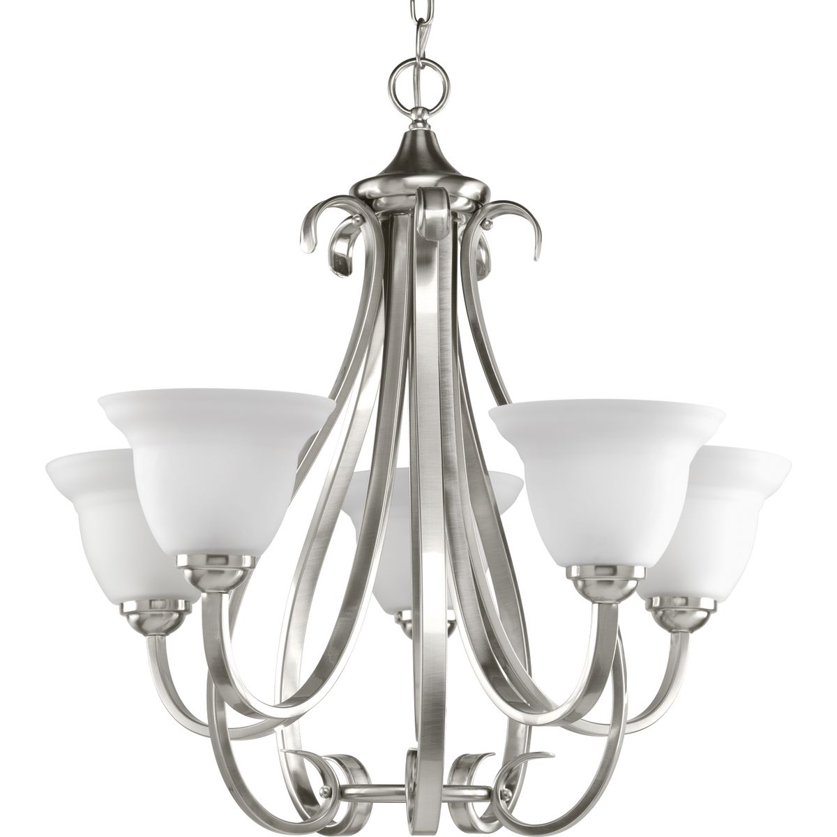 PROGRESS LIGHTING P4416-09 Brushed Nickel Torino Collection Five-Light Brushed Nickel Etched Glass Transitional Chandelier Light