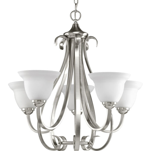PROGRESS LIGHTING P4416-09 Brushed Nickel Torino Collection Five-Light Brushed Nickel Etched Glass Transitional Chandelier Light