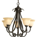 PROGRESS LIGHTING P4416-77 Forged Bronze Torino Collection Five-Light Forged Bronze Tea-Stained Glass Transitional Chandelier Light