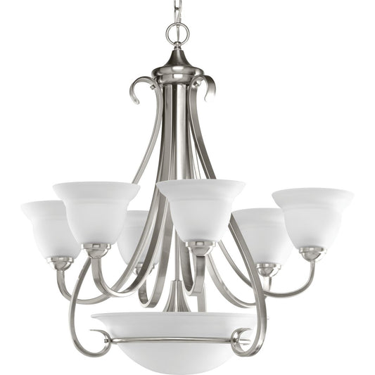 PROGRESS LIGHTING P4417-09 Brushed Nickel Torino Collection Six-Light Brushed Nickel Etched Glass Transitional Chandelier Light