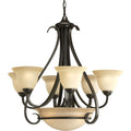 PROGRESS LIGHTING P4417-77 Forged Bronze Torino Collection Six-Light Forged Bronze Tea-Stained Glass Transitional Chandelier Light