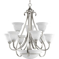 PROGRESS LIGHTING P4418-09 Brushed Nickel Torino Collection Nine-Light Brushed Nickel Etched Glass Transitional Chandelier Light