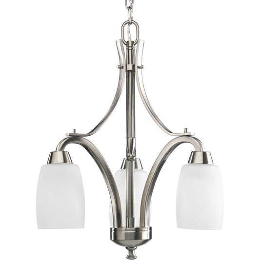 PROGRESS LIGHTING P4434-09 Brushed Nickel Wisten Collection Three-Light Brushed Nickel Etched Glass Modern Chandelier Light