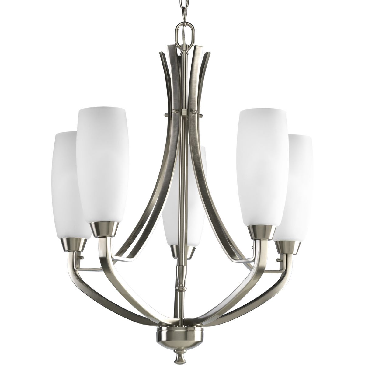 PROGRESS LIGHTING P4436-09 Brushed Nickel Wisten Collection Five-Light Brushed Nickel Etched Glass Modern Chandelier Light