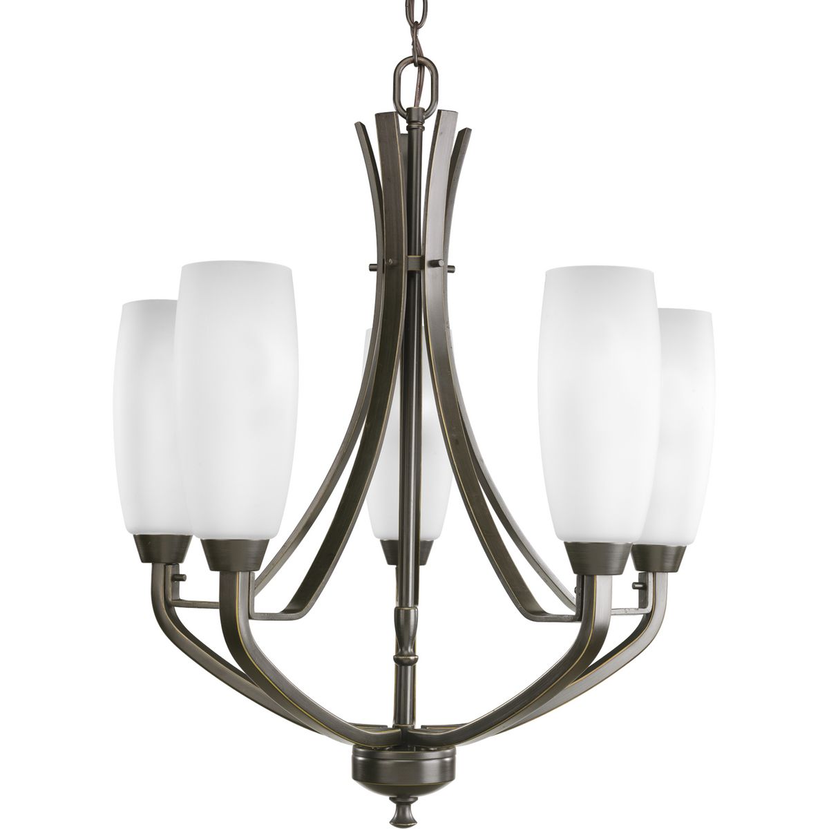 PROGRESS LIGHTING P4436-20 Antique Bronze Wisten Collection Five-Light Antique Bronze Etched Glass Modern Chandelier Light