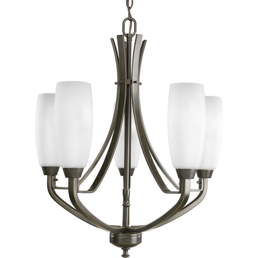 PROGRESS LIGHTING P4436-20 Antique Bronze Wisten Collection Five-Light Antique Bronze Etched Glass Modern Chandelier Light
