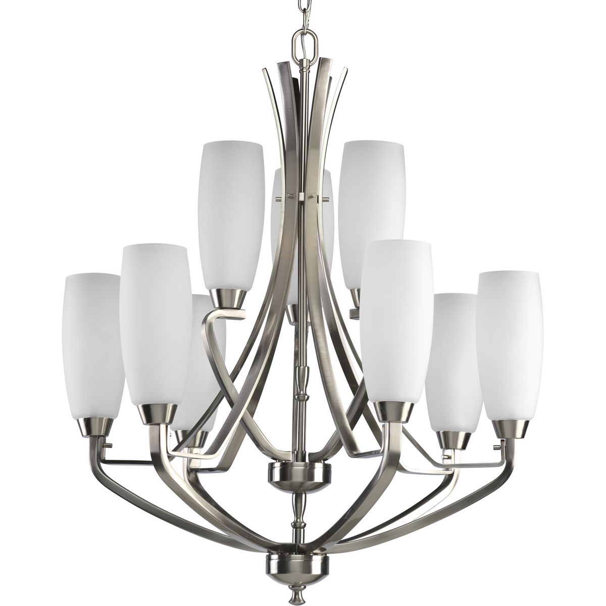PROGRESS LIGHTING P4439-09 Brushed Nickel Wisten Collection Nine-Light Brushed Nickel Etched Glass Modern Chandelier Light