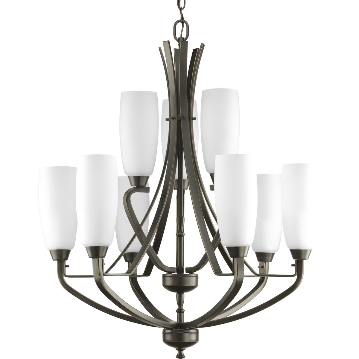 PROGRESS LIGHTING P4439-20 Antique Bronze Wisten Collection Nine-Light Antique Bronze Etched Glass Modern Chandelier Light