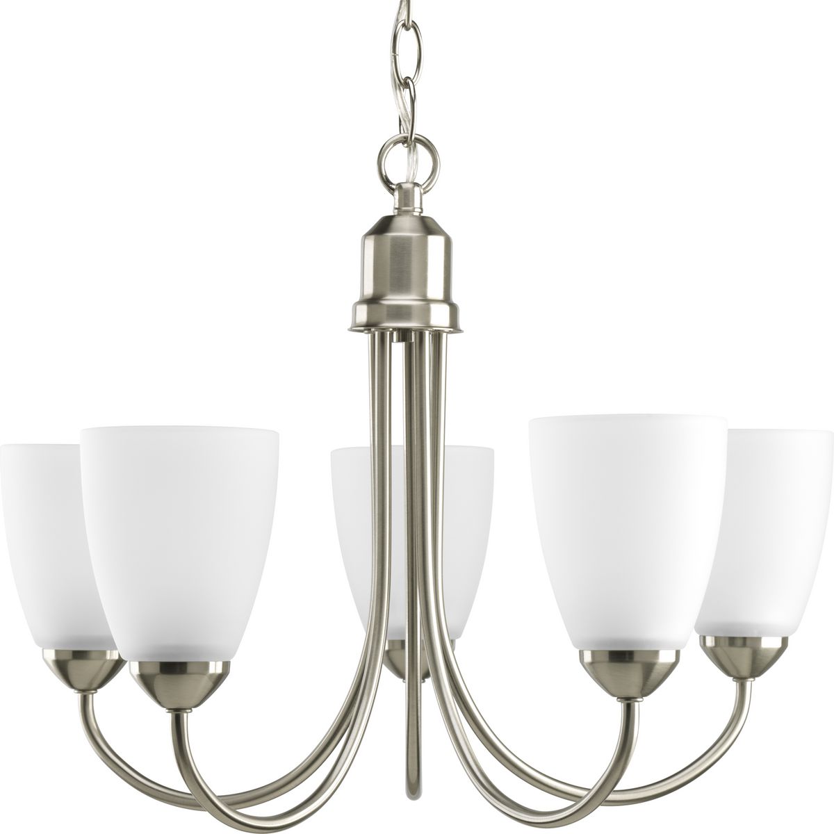 PROGRESS LIGHTING P4441-09 Brushed Nickel Gather Collection Five-Light Brushed Nickel Etched Glass Traditional Chandelier Light