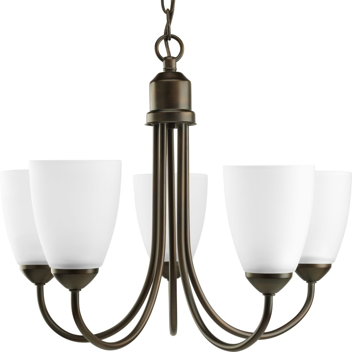 PROGRESS LIGHTING P4441-20 Antique Bronze Gather Collection Five-Light Antique Bronze Etched Glass Traditional Chandelier Light