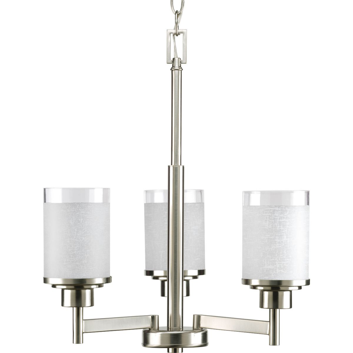 PROGRESS LIGHTING P4458-09 Brushed Nickel Alexa Collection Three-Light Brushed Nickel Etched Linen With Clear Edge Glass Modern Chandelier Light