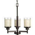 PROGRESS LIGHTING P4458-20 Antique Bronze Alexa Collection Three-Light Antique Bronze Etched Umber Linen With Clear Edge Glass Modern Chandelier Light