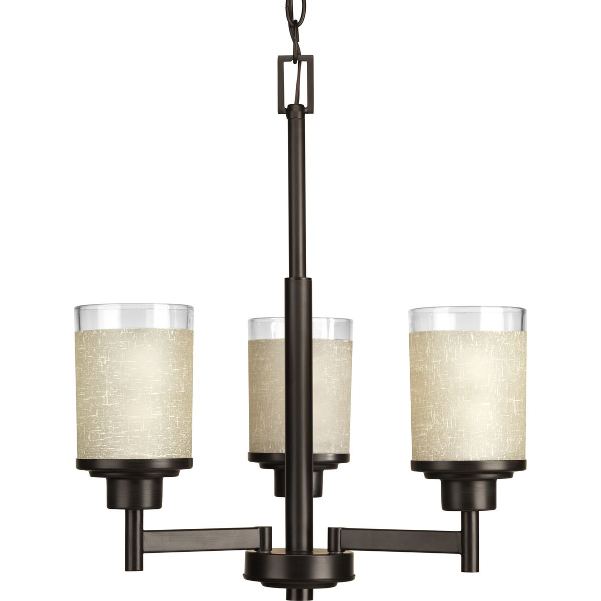 PROGRESS LIGHTING P4458-20 Antique Bronze Alexa Collection Three-Light Antique Bronze Etched Umber Linen With Clear Edge Glass Modern Chandelier Light