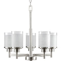 PROGRESS LIGHTING P4459-09 Brushed Nickel Alexa Collection Five-Light Brushed Nickel Etched Linen With Clear Edge Glass Modern Chandelier Light