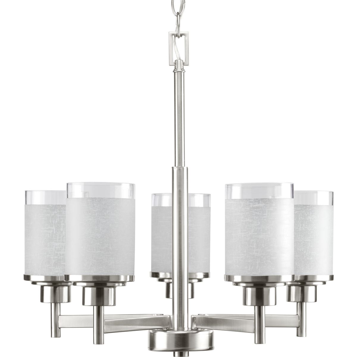 PROGRESS LIGHTING P4459-09 Brushed Nickel Alexa Collection Five-Light Brushed Nickel Etched Linen With Clear Edge Glass Modern Chandelier Light