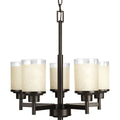 PROGRESS LIGHTING P4459-20 Antique Bronze Alexa Collection Five-Light Antique Bronze Etched Umber Linen With Clear Edge Glass Modern Chandelier Light