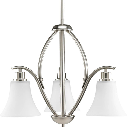 PROGRESS LIGHTING P4489-09 Brushed Nickel Joy Collection Three-Light Brushed Nickel Etched Glass Traditional Chandelier Light