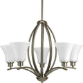 PROGRESS LIGHTING P4490-20W Antique Bronze Joy Collection Five-Light Antique Bronze Etched White Glass Traditional Chandelier Light