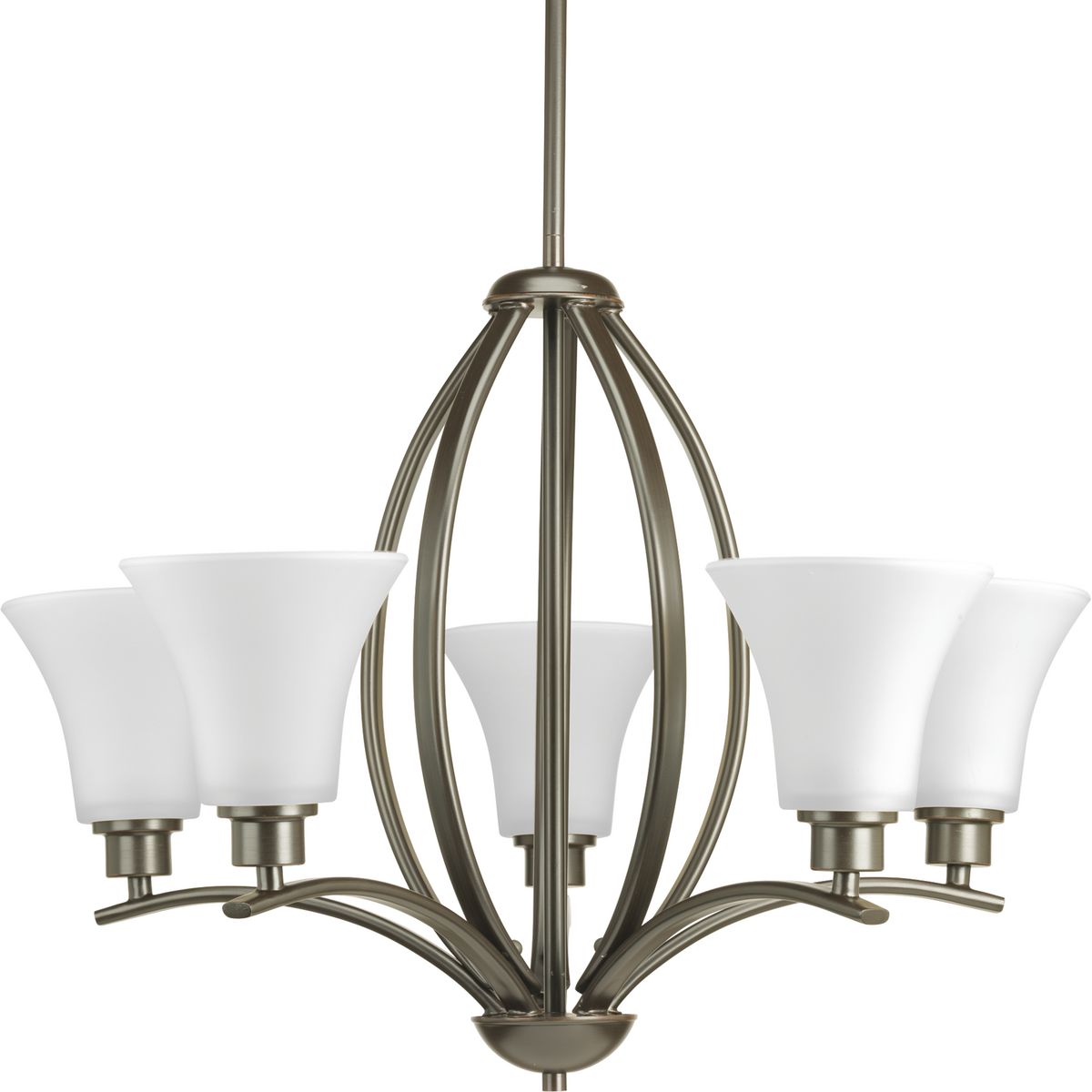 PROGRESS LIGHTING P4490-20W Antique Bronze Joy Collection Five-Light Antique Bronze Etched White Glass Traditional Chandelier Light