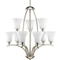 PROGRESS LIGHTING P4492-09 Brushed Nickel Joy Collection Nine-Light Brushed Nickel Etched White Inside Glass Traditional Chandelier Light