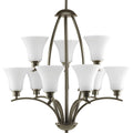 PROGRESS LIGHTING P4492-20W Antique Bronze Joy Collection Nine-Light Antique Bronze Etched White Glass Traditional Chandelier Light