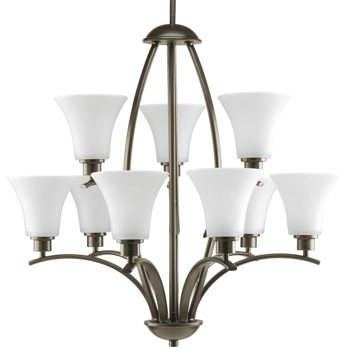 PROGRESS LIGHTING P4492-20W Antique Bronze Joy Collection Nine-Light Antique Bronze Etched White Glass Traditional Chandelier Light