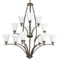 PROGRESS LIGHTING P4497-20W Antique Bronze Joy Collection Twelve-Light Antique Bronze Etched White Glass Traditional Chandelier Light