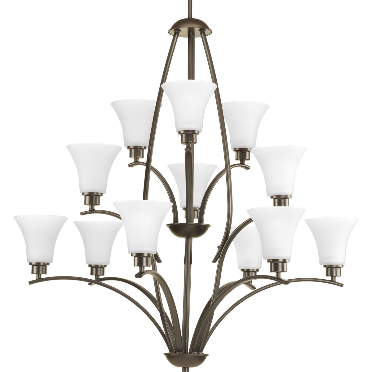 PROGRESS LIGHTING P4497-20W Antique Bronze Joy Collection Twelve-Light Antique Bronze Etched White Glass Traditional Chandelier Light