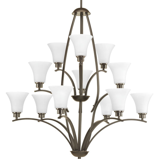 PROGRESS LIGHTING P4497-20W Antique Bronze Joy Collection Twelve-Light Antique Bronze Etched White Glass Traditional Chandelier Light