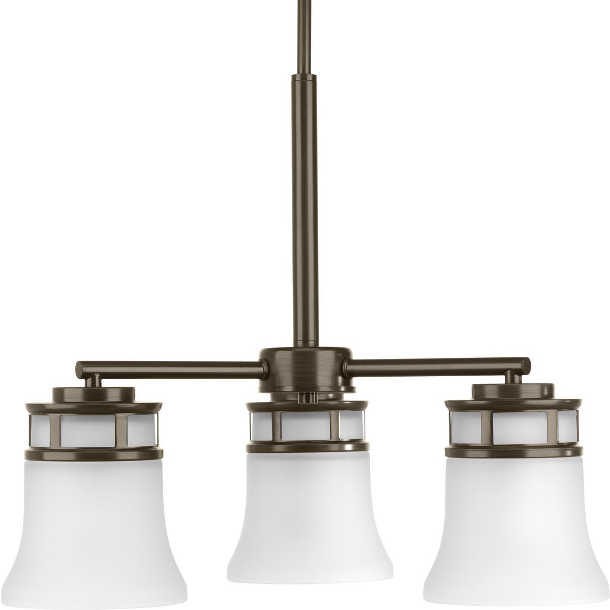 PROGRESS LIGHTING P4612-20 Antique Bronze Cascadia Collection Three-Light Antique Bronze Etched Glass Coastal Chandelier Light