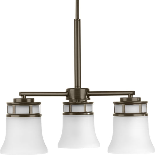 PROGRESS LIGHTING P4612-20 Antique Bronze Cascadia Collection Three-Light Antique Bronze Etched Glass Coastal Chandelier Light