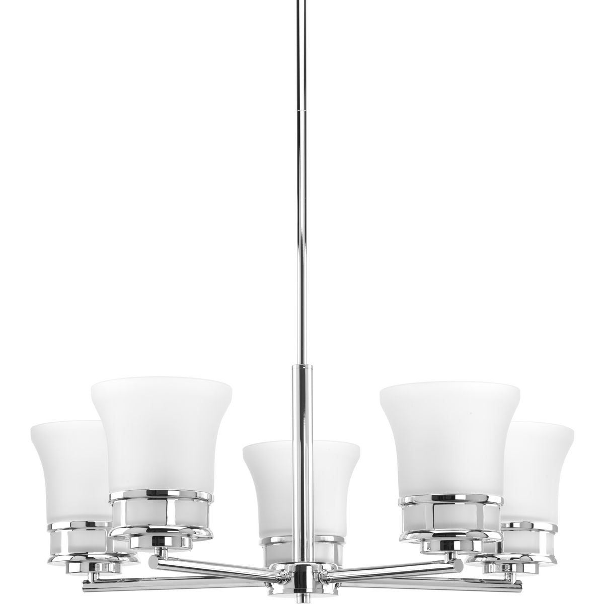 PROGRESS LIGHTING P4613-15 Polished Chrome Cascadia Collection Five-Light Polished Chrome Etched Glass Coastal Chandelier Light