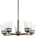 PROGRESS LIGHTING P4613-20 Antique Bronze Cascadia Collection Five-Light Antique Bronze Etched Glass Coastal Chandelier Light