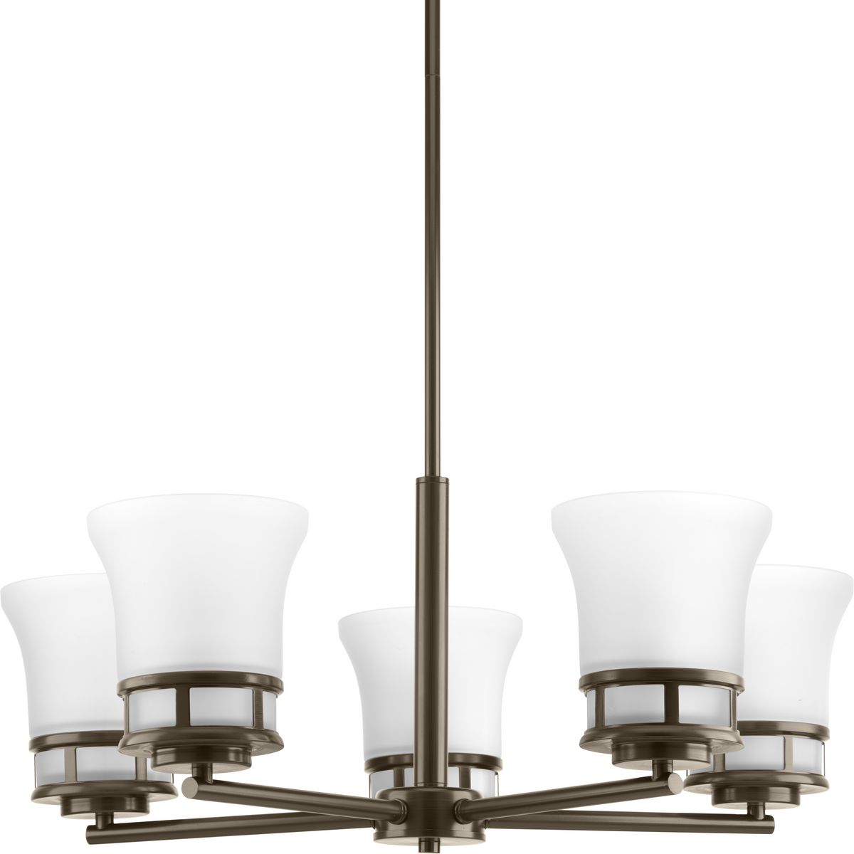 PROGRESS LIGHTING P4613-20 Antique Bronze Cascadia Collection Five-Light Antique Bronze Etched Glass Coastal Chandelier Light