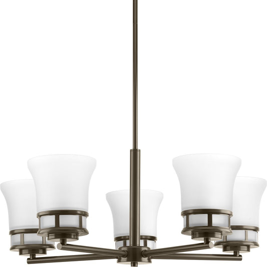 PROGRESS LIGHTING P4613-20 Antique Bronze Cascadia Collection Five-Light Antique Bronze Etched Glass Coastal Chandelier Light
