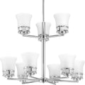 PROGRESS LIGHTING P4614-15 Polished Chrome Cascadia Collection Nine-Light Polished Chrome Etched Glass Coastal Chandelier Light