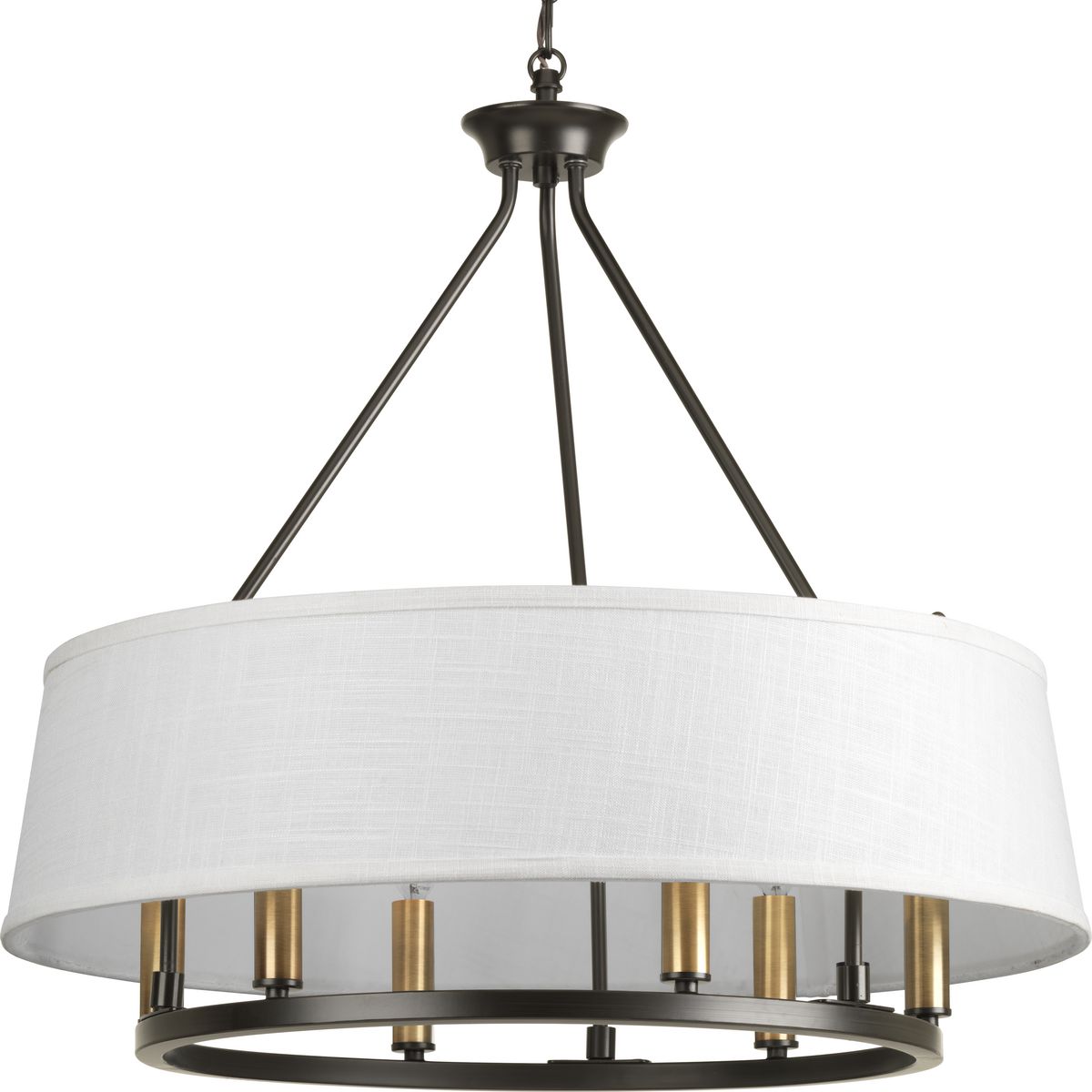 PROGRESS LIGHTING P4618-20 Antique Bronze Cherish Collection 24 " Six-Light Antique Bronze Coastal Chandelier Light with Summer Linen Shade