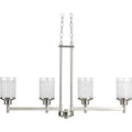 PROGRESS LIGHTING P4619-09 Brushed Nickel Alexa Collection Four-Light Brushed Nickel Etched Linen With Clear Edge Glass Modern Linear Chandelier Light
