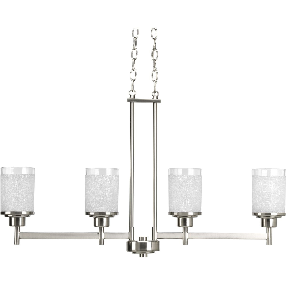 PROGRESS LIGHTING P4619-09 Brushed Nickel Alexa Collection Four-Light Brushed Nickel Etched Linen With Clear Edge Glass Modern Linear Chandelier Light