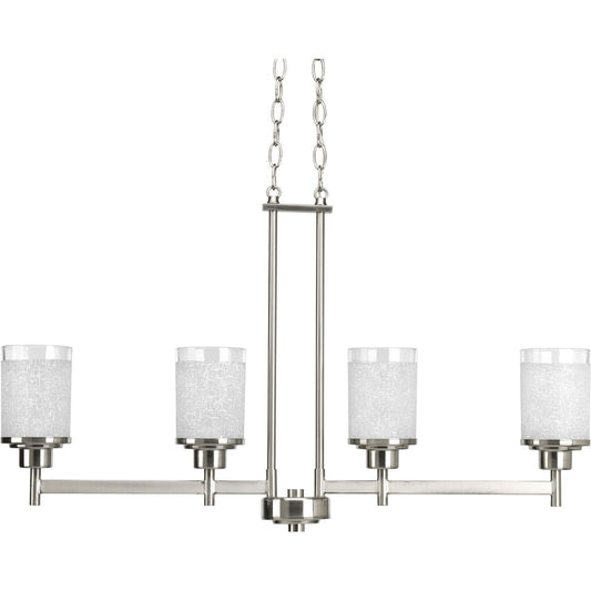 PROGRESS LIGHTING P4619-09 Brushed Nickel Alexa Collection Four-Light Brushed Nickel Etched Linen With Clear Edge Glass Modern Linear Chandelier Light