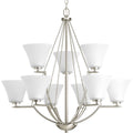 PROGRESS LIGHTING P4625-09 Brushed Nickel Bravo Collection Nine-Light Brushed Nickel Etched Glass Modern Chandelier Light