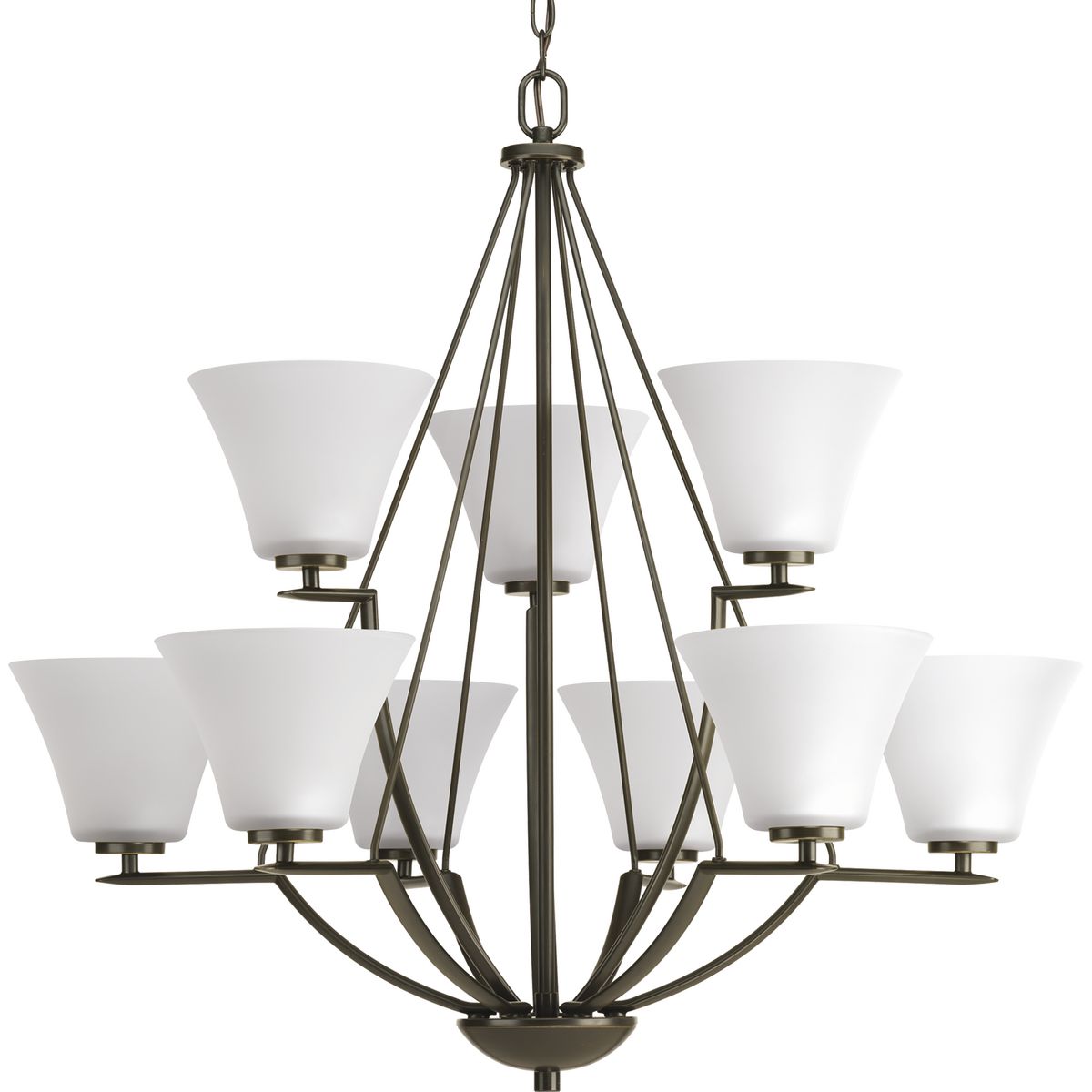 PROGRESS LIGHTING P4625-20W Antique Bronze Bravo Collection Nine-Light Antique Bronze Etched Glass Modern Chandelier Light