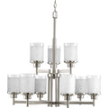 PROGRESS LIGHTING P4626-09 Brushed Nickel Alexa Collection Nine-Light Brushed Nickel Etched Linen With Clear Edge Glass Modern Chandelier Light