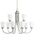 PROGRESS LIGHTING P4627-09 Brushed Nickel Gather Collection Nine-Light Brushed Nickel Etched Glass Traditional Chandelier Light