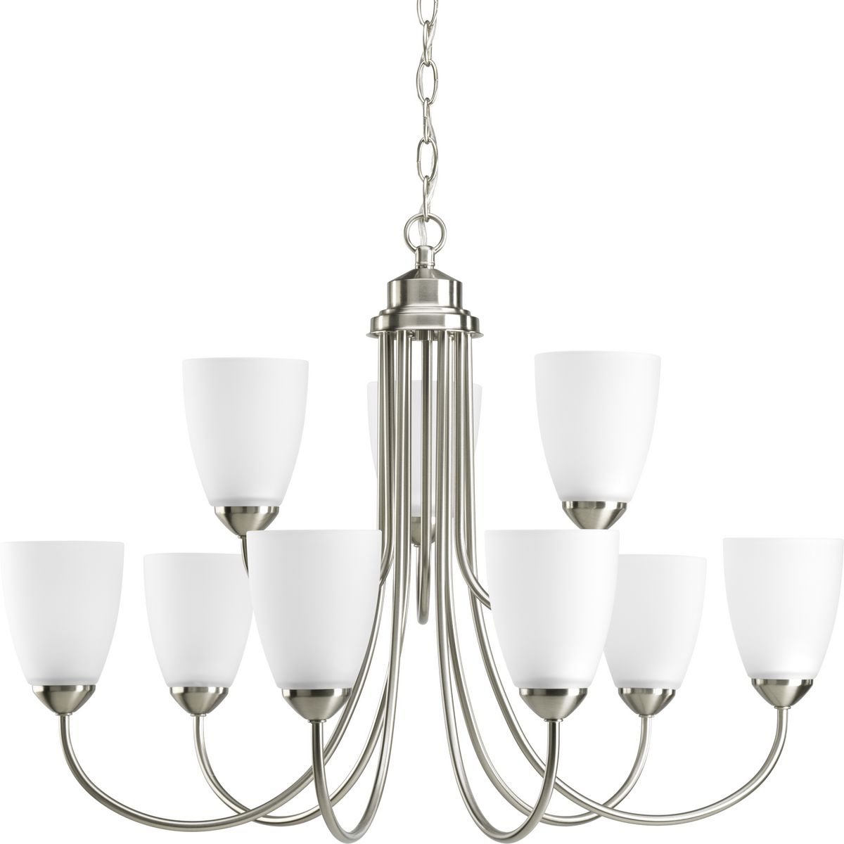 PROGRESS LIGHTING P4627-09 Brushed Nickel Gather Collection Nine-Light Brushed Nickel Etched Glass Traditional Chandelier Light