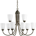 PROGRESS LIGHTING P4627-20 Antique Bronze Gather Collection Nine-Light Antique Bronze Etched Glass Traditional Chandelier Light